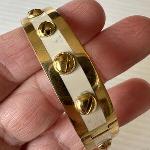 Henri Bendel Gold & White Enamel Logo Cuff Bracelet – Includes Original Dust Bag